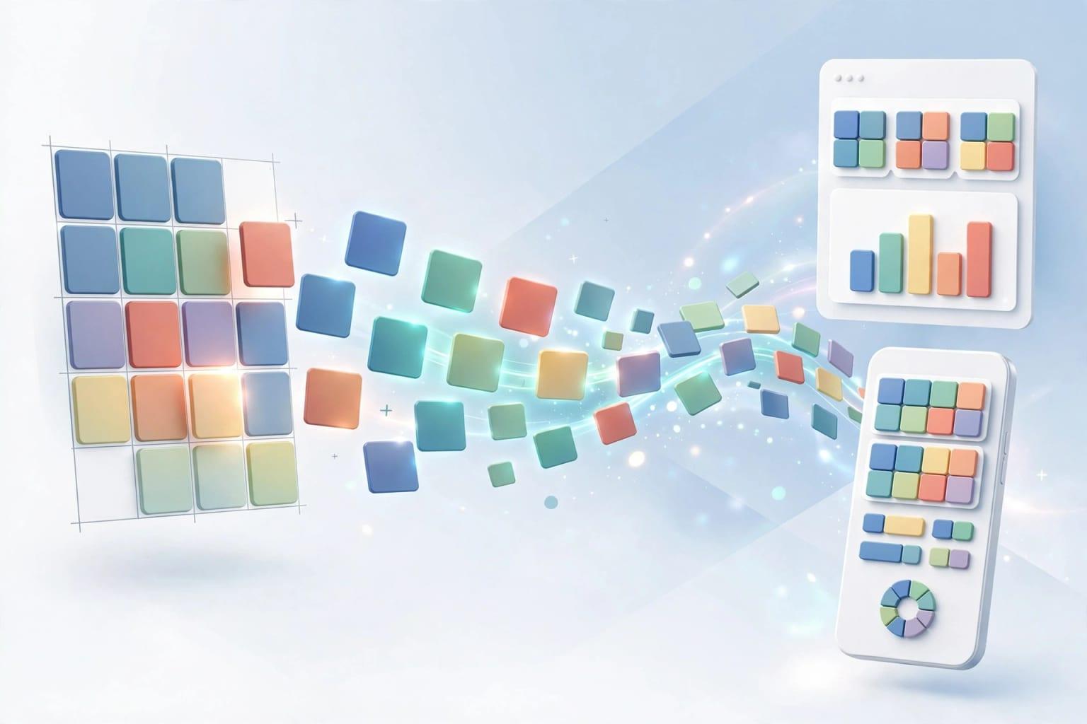 Illustration: a spreadsheet turning into app screens.